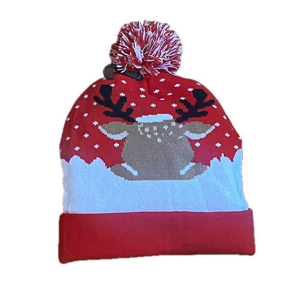 Boutique Rudolph Red Reindeer Pom-Pom Beanie One Size - Picture 2 of 5
